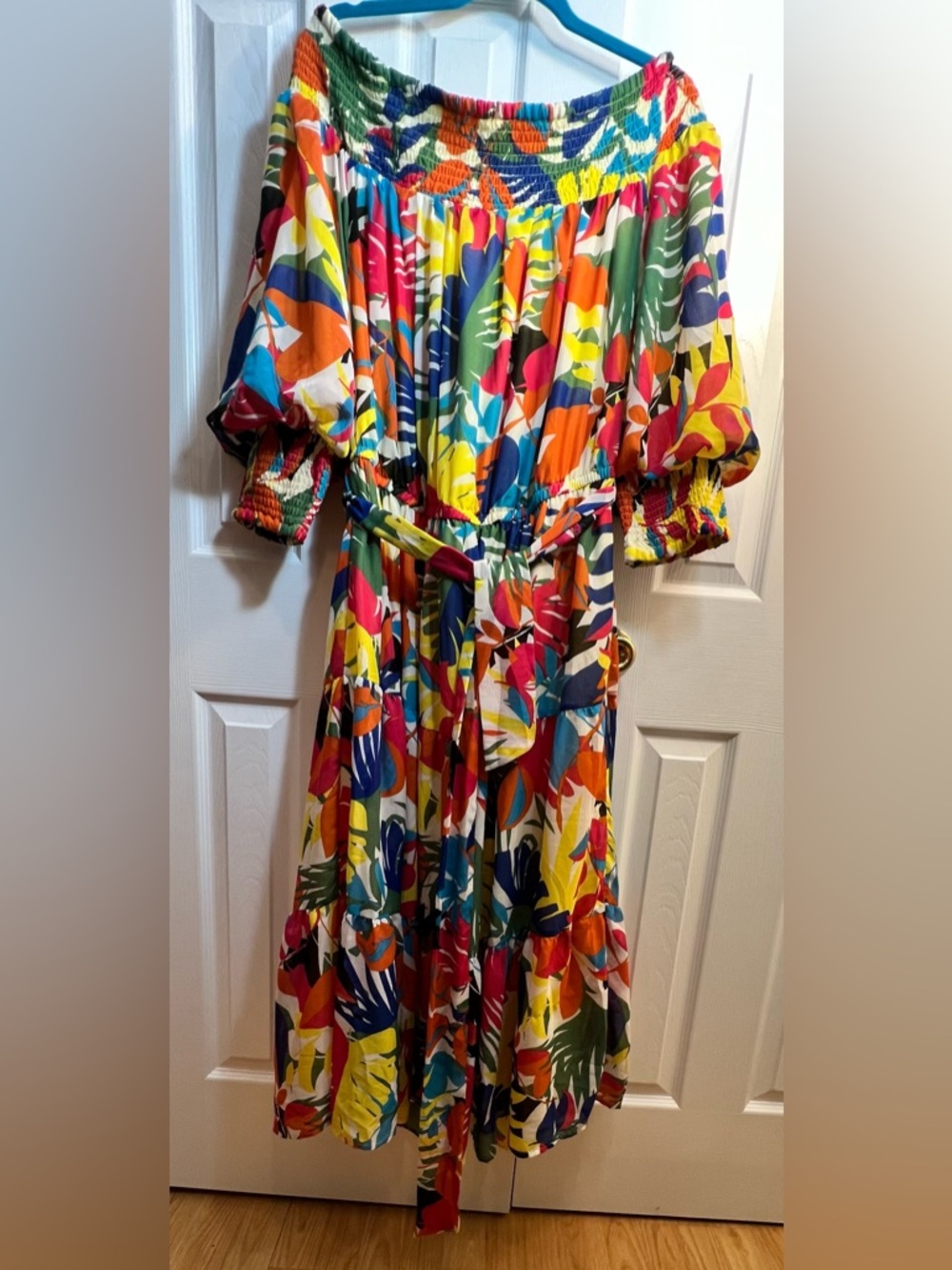 Ashley Stewart Multicolor Strapless Tropical Leaf Midi Dress